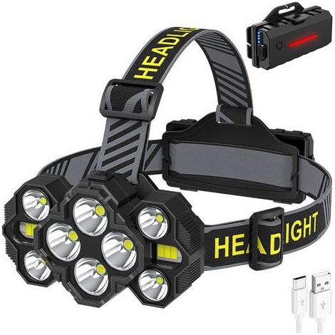 LED-Stirnlampe, 10.000 Lumen, wiederaufladbar, mit 10 LEDs, 10 Leuchtmodi, wasserdicht (IPX4), 90° verstellbarer Abstrahlwinkel, freihändig nutzbar, ideal für Camping, Radfahren und Aktivitäten bei Na (1/4)