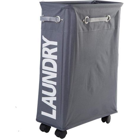 (Dark Grey) 45L Slim Foldable Laundry Basket with 4 Wheels Slim Collapsible Laundry Hamper Laundry Collector Rectangular Laundry Box Clothes Storage for Home