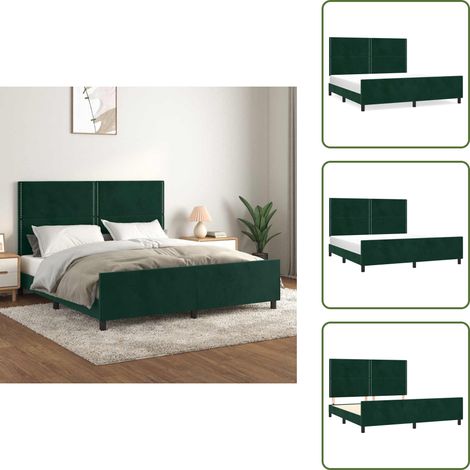 The Living Store Cadre de lit sans matelas vert foncé 200x200 cm velours - Lit Plateforme - Lit Capitonné - Lit Design - Lit Moderne - Tête De Lit Ajustable