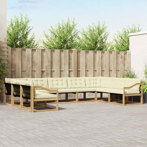 vidaXL Outdoor-Sofagarnitur mit Kissen 9 pcs Weiß und Creme (1/5)