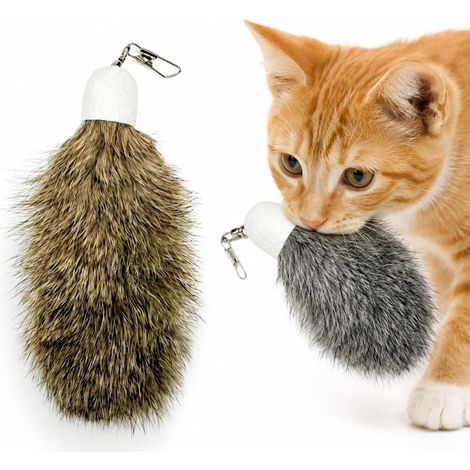 Interaktives Katzenspielzeug aus echtem Fell – Set mit 2 Ersatzköpfen und Metallhaken – 2 Spielmöglichkeiten mit einem Zauberstab (1/5)