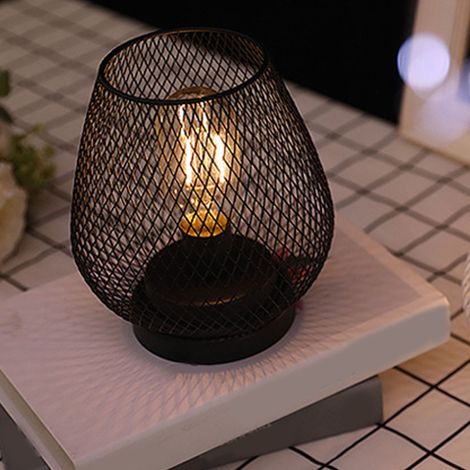 Lampe en fer forgé de style nordique, veilleuse LED rétro minimaliste d'ambiance pour chambre ou cantine, noire (1/5)