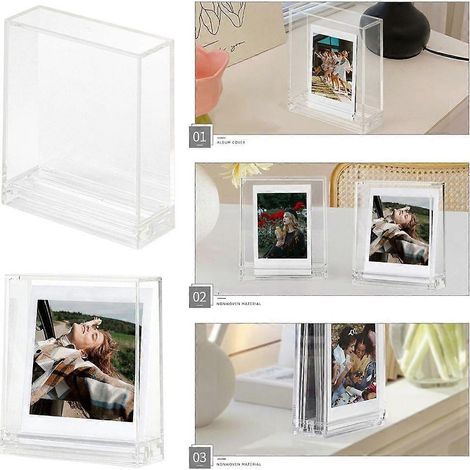 Cadre photo carré moderne transparent double face pour photos de 7,6 cm (3 pouces) de côté (1/4)