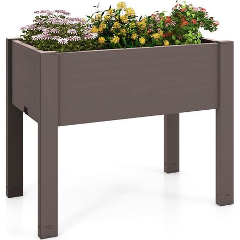 COSTWAY Letto da Giardino Rialzato, Fioriera con Indicatore di Livello dell'Acqua, Foro di Drenaggio e Divisori Rimovibili, Aiuola Rialzata da Esterno in Plastica per Verdure, Frutta ed Erbe (Marrone) (1/5)
