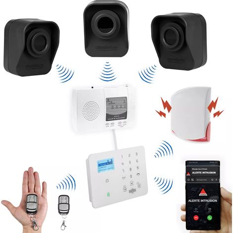 Kit "protection agricole" - 3 détecteurs de mouvement sur piles + alerte GSM appel/SMS + sirène 120 dB (gamme DA600+/KP)