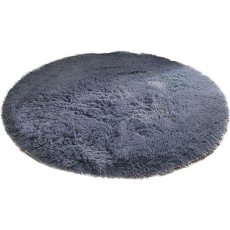 Tapis rond de 120 cm pour chambre à coucher, salon, antidérapant, doux et moelleux, grand tapis de sol pour couloir,Gris argenté (1/4)