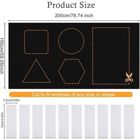 Tissu occultant pour fenêtre de toit - Protection solaire - Film occultant - Sans perçage - Avec bandes adhésives pour fenêtre - 150 x 200 cm - Avec fermeture Velcro - Noir (1/3)