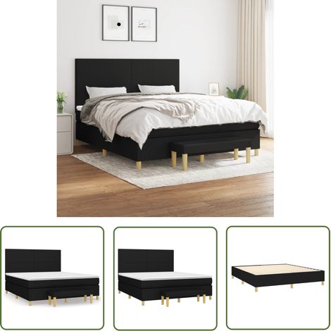 The Living Store Sommier à lattes de lit avec matelas Noir 180x200 cm Tissu - Lit Double - Lit Plateforme - Matelas Ferme - Matelas Ressorts Ensachés - Têtière Ajustable (1/5)