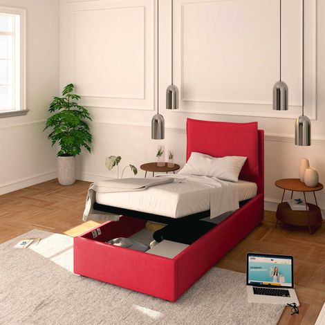Baldiflex Letto Contenitore Singolo 80x190 Licia in Tessuto con Rete a Doghe colore Rosso Cranberry (1/5)