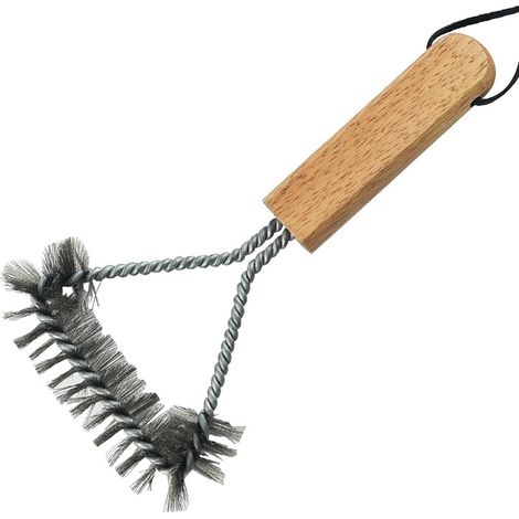 brosse à griller à manche en chêne, brosse métallique (1/4)