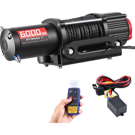 Mophorn Cabrestante eléctrico 12V 2721 kg para ATV y UTV con cuerda sintética de 6 mm x 15 m, motor de 2,6 kW, control remoto con cable, guía de cable, gancho y soporte de montaje