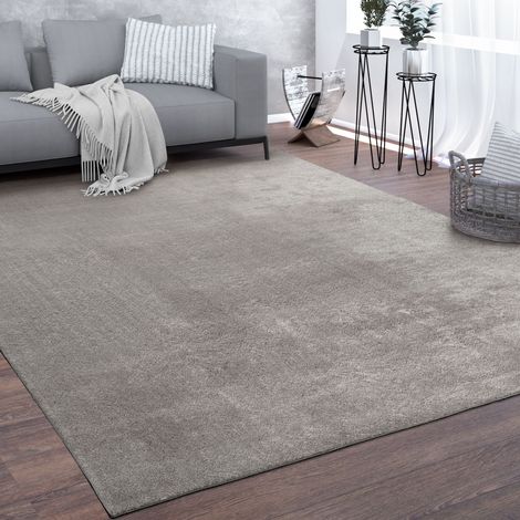 Paco Home Waschbarer Teppich Wohnzimmer Kurzflor Einfarbiger Moderner Stil Weich Grau 120x160 cm