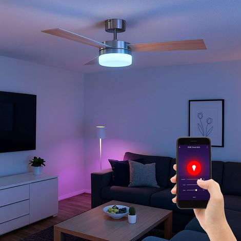 Ventilatore da soffitto, ventilatore, lampada, app Google, TELECOMANDO in un set che include lampade a LED RGB