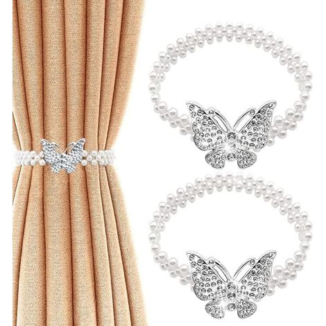 2 Pcs Embrasse Rideau Moderne Attache de Rideaux pour Rideaux Embrasse Rideaux Blanc Accessoires Décoration avec Butterfly et Perles Design pour la Maison Bureau Restaurant Décoration (1/5)
