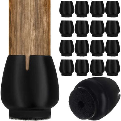 Ensemble de 16 protections pour pieds de meubles  Patins de protection pour pieds de chaise (feutre) Noir