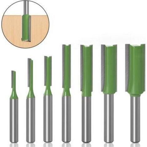 7-Piece 6mm Shank Straight Router Bit Set, Tungsten Carbide Woodworking Tool, Single/Double Flute Straight Router Bit Set, 3mm, 4mm, 5mm, 6mm, 8mm, 10mm, 12mm