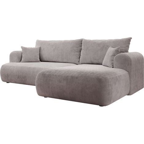 Selsey Ovo Cord – Ecksofa Schlaffunktion, Bettkasten, Cordstoff, rechts, Hellgrau