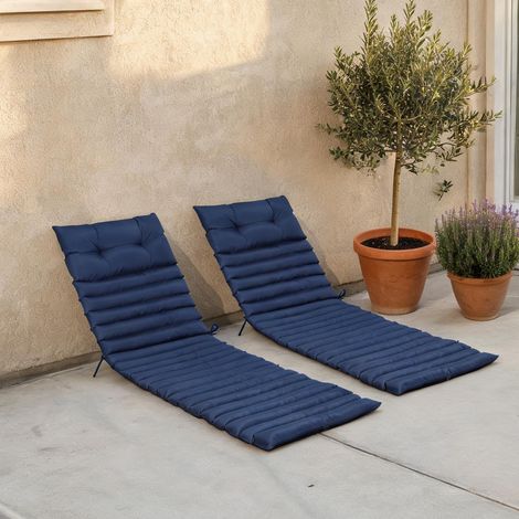 Coussins de chaise longue outdoor 2 pièces polyester bleu marine (1/5)