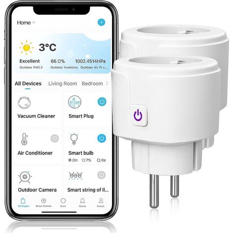 Prises Connectées WiFi 20 A (Lot de 2) – Smart Plug Compteur d’énergie Compatible Alexa, Google, Tuya Programmation, Suivi Conso & Protection Surtension – 240 V (1/5)