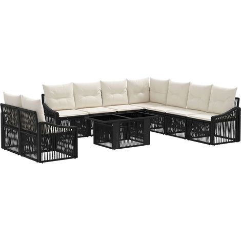 Conjunto de sofás de jardín 10 uds. Negro y Blanco Crema vidaXL (1/5)