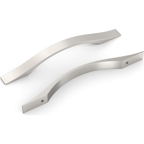 Lot de 10 poignées de meubles en nickel satiné brossé Entraxe : 128 mm Pour meubles de cuisine, armoires, tiroirs (1/5)