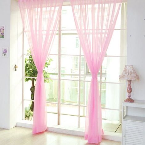 Rideaux transparents à deux panneaux pour le salon – bande plissée, ourlet lesté, 100 % polyester, rose, 100 x 270 cm