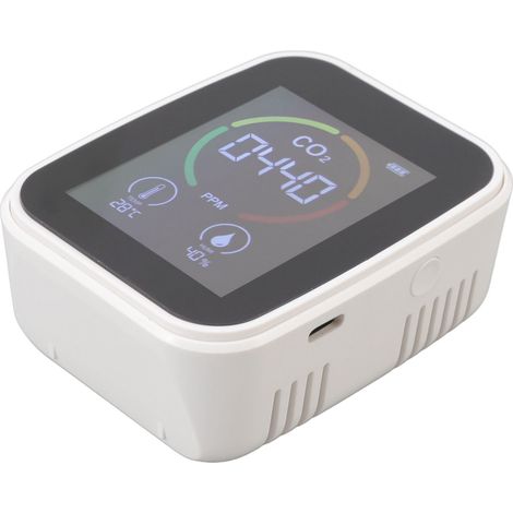 Moniteur de qualité de l'air intérieur - Détecteur de CO2 (dioxyde de carbone) - Mesure de la température et de l'humidité de l'air - Blanc (1/5)