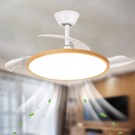 LED Rétractable Lampe Ventilateur Plafond et Télécommande Silencieux 6 Vitesses Blanc Bois 100cm Ventilateur Plafond Avec Lumiere RéVersible Dimmable Grande Plafonnier Avec Ventilateur Modern Chambre (1/5)