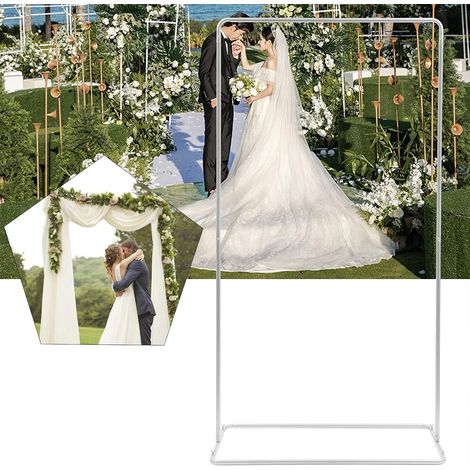 Metallrahmen für Hochzeits, Hochzeitsbogen, 2m Quadrat Ballonbogen, Blumenrahmen, Garten Bogen, Hintergrundständer Dekoration für Party, Events, Zeremonie, Fotokabine Weiß (1/5)