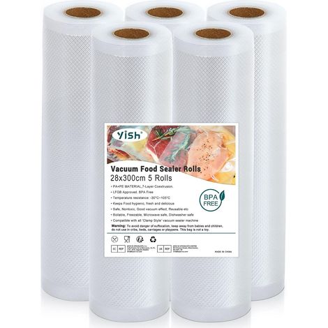 Sac Sous Vide Alimentaire: Rouleau Sous Vide Alimentaire pour L'appareil de Mise Sous Vide, Sac Sous Vide pour La Cuisson, 5 Rouleaux 28x300cm, Film Sous Vide Alimentaire sans BPA (1/5)