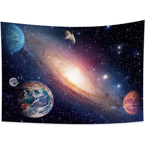 Kosmos-Wandteppich 150x100cm, Erde, Mond, Planet, Meteorit, Sternengalaxie, Wanddekoration fürs Schlafzimmer