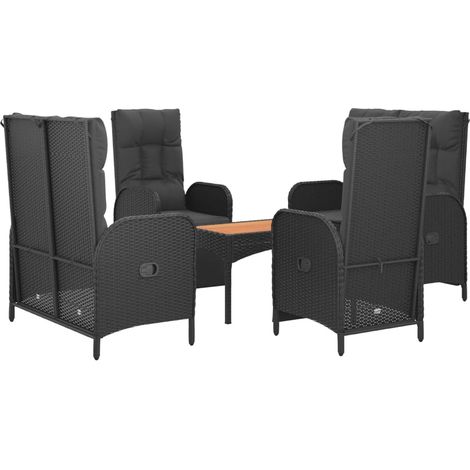 Mobili da pranzo e cuscini da giardino 5 pezzi in resina intrecciata nera 020014890