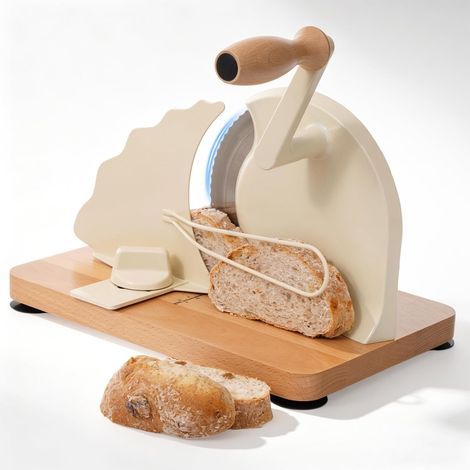 Bread Slicer, Adjustable Thickness 0-20mm, Manual Crank Slicer with 304 Stainless Steel Blade, Retro Design with Non-Slip Suction Cups for Home, Cafe, Bakery (1/5)