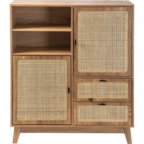 CALICOSY - Buffet haut 2 portes 2 tiroirs avec façades en rotin H120 cm - ALIA (1/5)