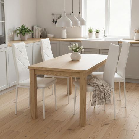 Set aus 4 Esszimmerstühlen mit hoher Rückenlehne, Kunstlederbezug und Stahlbeinen, weiß