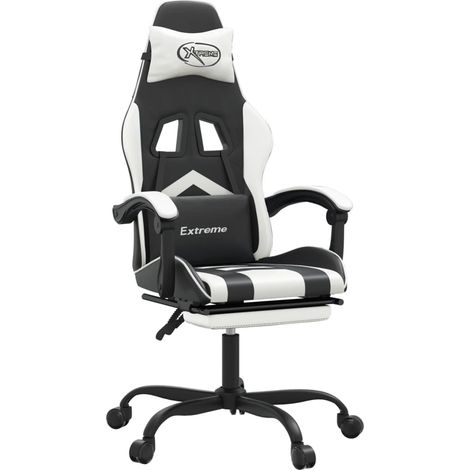 Chaise de jeu Chaise de Gaming pivotante et repose-pied Noir et blanc Similicuir (1/5)