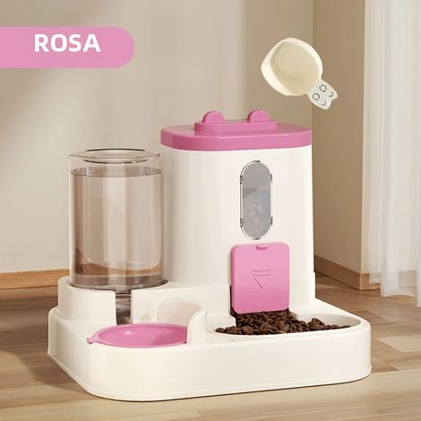 (Rose) Distributeur automatique 2 en 1 de nourriture et bouteille d'eau pour chats et chiens, mignon (1/5)