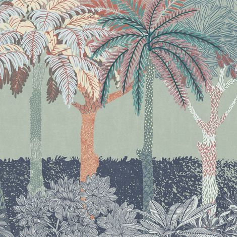 papier peint panoramique jungle vert et bleu foncé - Komar