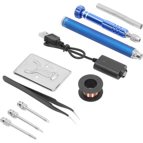 Fer à souder portable bleu à chargement sans fil avec interface USB (1/5)