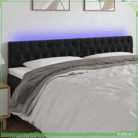 Tête de lit - 3122010 - Velours noir - LED intégrée USB - Hauteur réglable 180x7x78/88 cm (1/5)