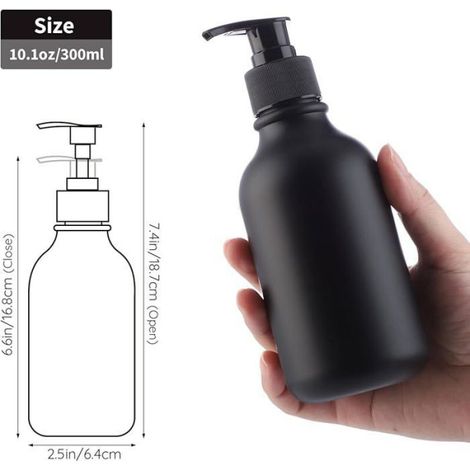 Distributeur Savon Noir Salle de Bain 300ml 3 Pièces Rechargeable Flacon Pompe de Shampooing et Gel Douche 300ml Noir (1/5)