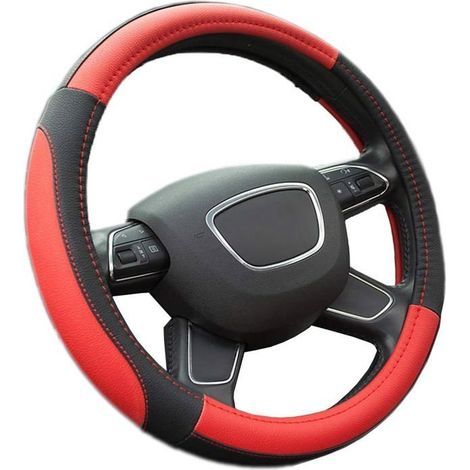 Universeller, rutschfester und atmungsaktiver Autolenkradbezug, Lenkradbezug aus Mikrofaserleder (36-38 cm) (rot) (1/3)