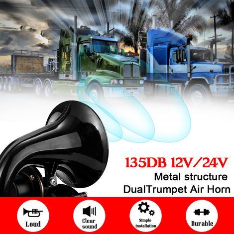 Eosnow Klaxon à Air fort 135db pour camion, trompette super forte 12/24V avec Valve électrique plate pour véhicules automobiles et camions