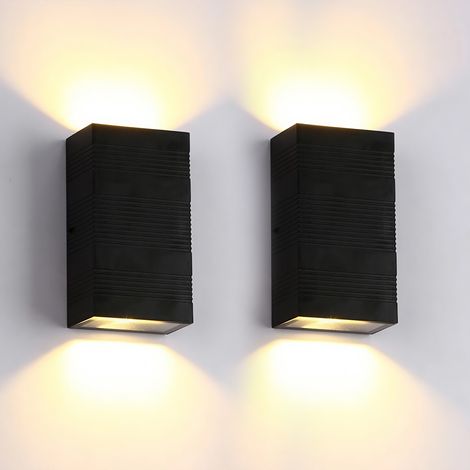 Lot de 2 appliques murales extérieures à LED, Lampes de jardin en aluminium, Appliques de chevet à rayures, étanches IP65, lumière chaude 3000 K (1/5)