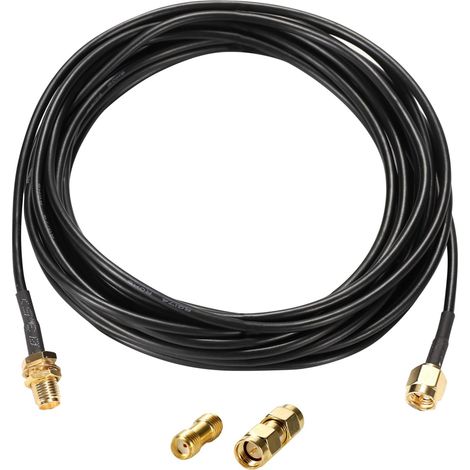 Greluma 1 Pièce 5m SMA Mâle à SMA Femelle Cloison RG174 Câble Coxial + 2 Pcs Kit Adaptateur SMA Coaxial RF pour Antenne Équipement SDR Radio HAM, Antenne 3G 4G LTE, ADS-B, GPS