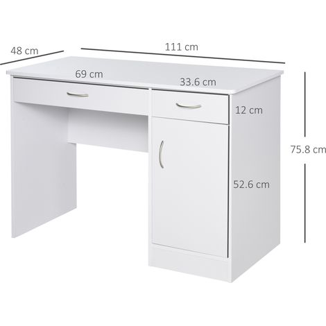 Bureau moderne pour ordinateur avec deux tiroirs et un placard, bureau gain de place avec étagère pour bureau ou chambre (bois, blanc) (1/5)