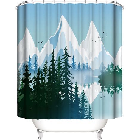 Rideau de douche à motif de montagnes enneigées, 180 x 180 cm, style paysage