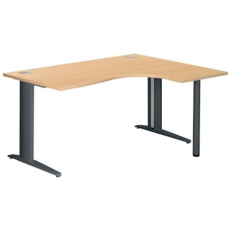 Bureau compact hêtre retour à droite L 160 cm piètement L métal Plus anthracite Essens - Maxiburo