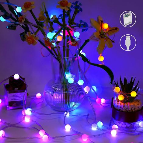 Guirlande Lumineuse 80 LED Boules de Cristal - 10 m - Avec port USB - Fonctionne avec piles - Multicolore - Étanche IP65 - pour Décorer Intérieur Extérieur, Anniversaire, Mariage, Fêtes, Cour (1/5)