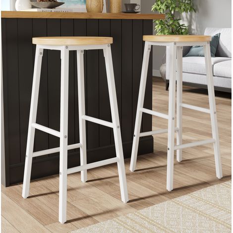 Tabouret de bar x2, siège aspect bois, 63 cm, structure métal blanc HAVRYA (1/5)